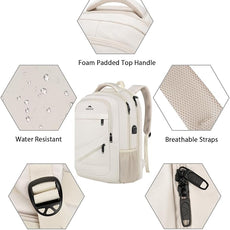 MATEIN Laptop Backpack Women Large Capacity, Travel Backpack TSA Approved with Luggage Strap & USB Port, Water Resistant Teacher College Bookbag Fits 17 Inch Computer, Stylish Beige Work Daypack