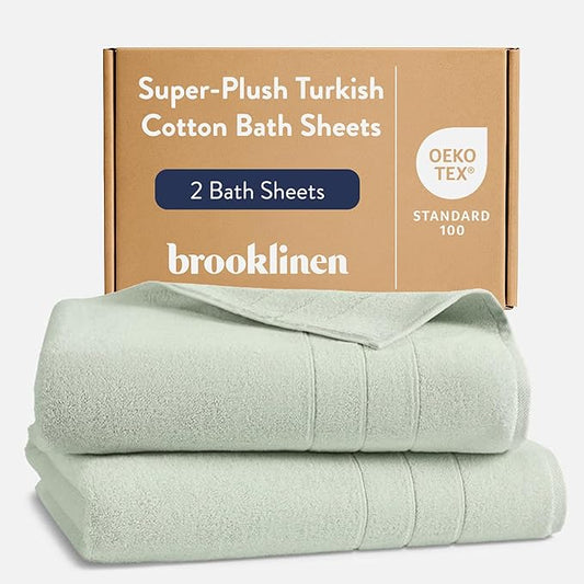 Brooklinen Super-Plush Turkish Cotton Bath Sheets - Set of 2 - Cotton, 820 GSM, Highly Absorbent, Machine Washable, Perfect for Home & Bathroom (40" x 65", Aloe Green)