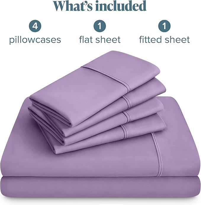 Bare Home Hotel Luxury Full Sheet Set, Extra Soft - 6 Piece Set - Deep Pockets - Easy Fit - Cooling & Breathable - Wrinkle, Fade, Stain Resistant - Includes 4 Pillowcases (Full, Lavender)