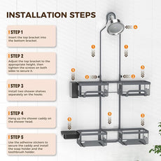 REINHARDT Adjustable Shower Caddy Hanging Split Shower Caddy for Handheld Showerheads, Rustproof Shower Organizer with Hooks for Razors Over the Head Caddy with Soap Holder Bathroom Accessories, Grey