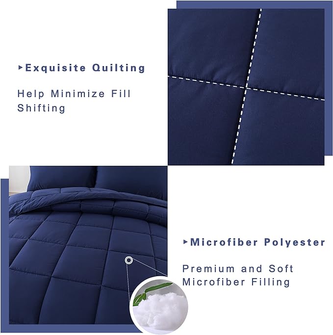 DOWNCOOL Blue Full Size Comforter Set - All Season Bedding with 2 Pillowcases - 3 Pieces - Down Alternative Comforter Set