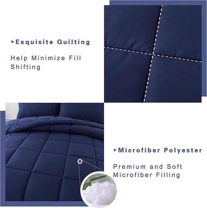DOWNCOOL Queen Comforter Set -All Season Bedding Comforters Sets with 2 Pillow Cases -3 Pieces Bedding Sets Queen -Down Alternative Navy Comforter Set for Queen Size Bed(88"x92")