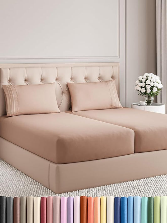 Split King Size 5 Piece Sheet Set - Comfy Breathable & Cooling Bed Sheets Set - Hotel Luxury Bedding for Women, Men, Kids, Teens, Boys & Girls - Deep Pockets, Soft and Wrinkle Free - Oeko-Tex - Mauve