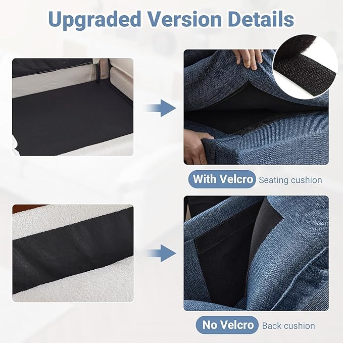 VINGLI 121" Cloud Linen Couch, Comfy Modular Sectional Sofa Set for Living Room,Modern 3-Seat Convertible Loveseat Sofa with 1 Ottoman for Small Space, Blue