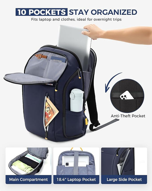 18 Inch Laptop Backpack for Men, Business Travel Anti-Theft Backpack with USB Charging Port, Water Resistant Computer Bag Carry On Flight Approved for Work College Weekender, Blue