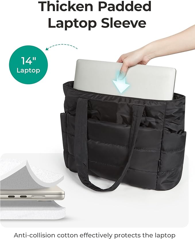 BAGSMART Tote Bag for Women, Lightweight Puffy Tote Bag with Compartments Shoulder Bag Handbag for Travel, Work, Gym