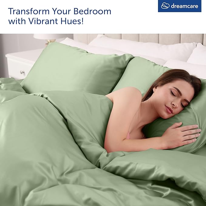 DREAMCARE King Size Sheets Set - Cooling Bed Sheets - 4pcs Set - up to 15" Deep Pocket King Sheet Set – Soft & Long Lasting Cooling - 100% Fine Brushed Microfiber with Side Pocket - Sage Green DREAMCARE