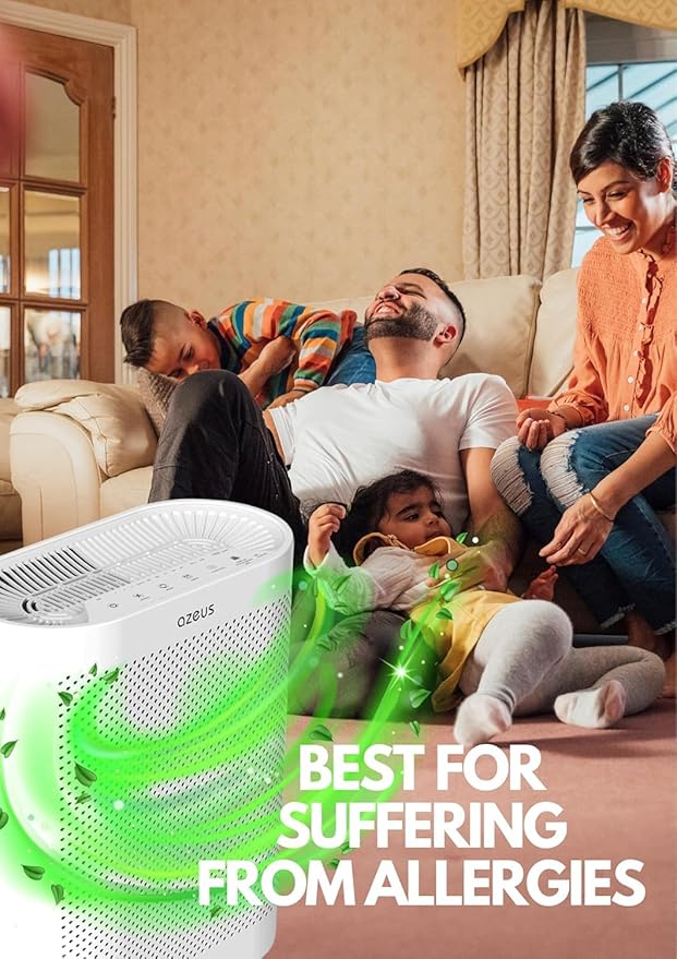 AZEUS True HEPA Air Purifier GL-FS32 | 4-Stage Filtration System, Ultra-Quiet Operation, and Air Quality Sensor | Ideal for Large Rooms, Bedrooms, and Offices (White)