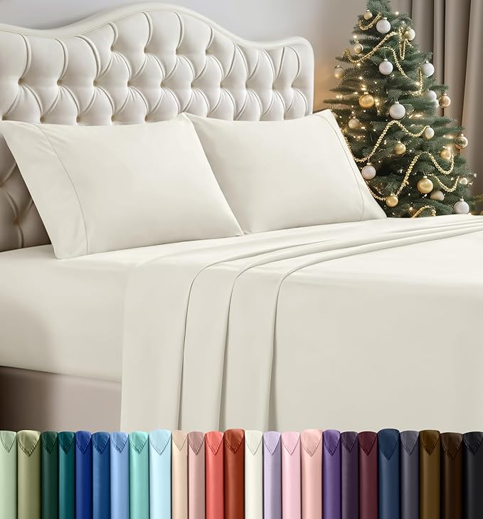 Utopia Bedding Queen Sheet Set – 4 Piece Bed Sheets for Queen Size Bed, Soft and Breathable Microfiber, Includes 1 Fitted Sheet, 1 Flat Sheet and 2 Pillowcases (Ivory)