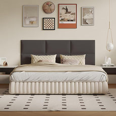 Gray Stick-On Wall Mounted Headboard - 6-Piece Modular Padded Bed Backboard for Queen and King Size Beds, 24 x 12 Inches Each, Easy-to-Install Sound-Proofing Upholstered Bed Headboard