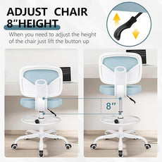 Primy Tall Drafting Desk Chair - Armless, Adjustable Height, Mesh Back, Rolling, Standing Desk Chair for Art Room, Office or Home (Light Blue)