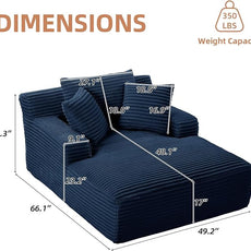 Oversized Chaise Lounge Chair Indoor Corduroy Sofa Bed with Throw Pillows Recliner Chair Comfy Large Deep Seat Sofa Couch for Living Room, Bedroom, Apartment (Blue)