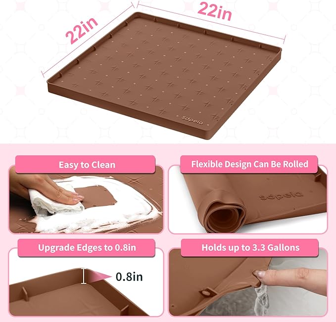 Sdpeia Under Sink Mat 22"×22" Waterproof Silicone Cabinet Liner & Sink Protector for Kitchen & Bathroom, Multi-Purpose Organizers Tray for Pets, Laundry, Cat Litter Mat