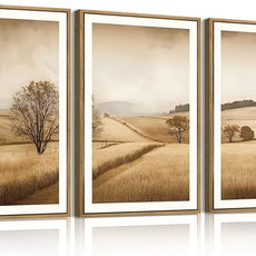 BINCUE Framed Countryside Wall Art Rustic Village Wall Decor Farmhouse Landscape Art Print for Living Room Bedroom Office 16x24 Inches Set of 3