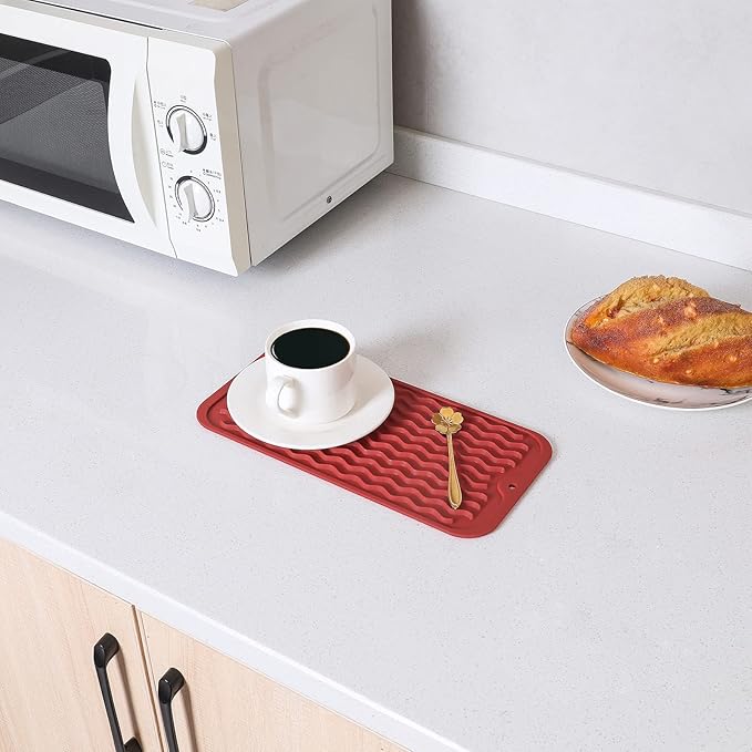 Silicone Dish Drying Mat for Multiple Usage,Easy clean,Eco-friendly,Heat-resistant Silicone Mat for Kitchen Counter or Sink,Refrigerator or Drawer Liner Red S 12 inches x 6 inches