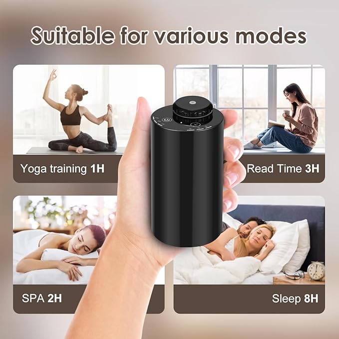 Waterless Diffuser for Essential Oil Nebulizer, 7 Colors LED Light, Battery Powered Mini Scent Air Machine, Aromatherapy Mist Diffuser for Home Room Car Office Black