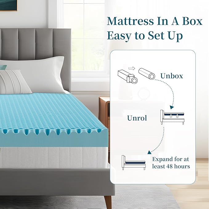 3 Inch Queen Mattress Topper, Memory Foam Mattress Topper Queen Size with Cooling Gel Egg Crate Matress Toppers, Breathable, CertiPUR-US Certified Dorm Essentials for College RV Apartment
