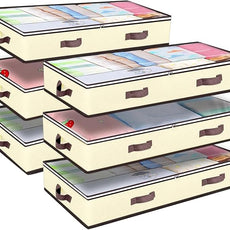 Budding Joy 6 Pack 90L Under bed Storage Containers Organizer Large Capacity Underbed Clothes Storage Bins Organization and Storage Bedroom Foldable Storage Bags with Clear Window Beige