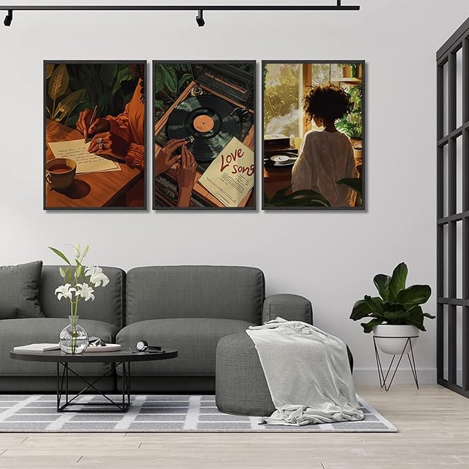 XLYFVLGF 3Pcs Black Women Canvas Wall Art African American Pictures Wall Decor Black Girl Painting Fashion Abstract Prints for Bedroom Bathroom Living Room Home Decoration 12x16in