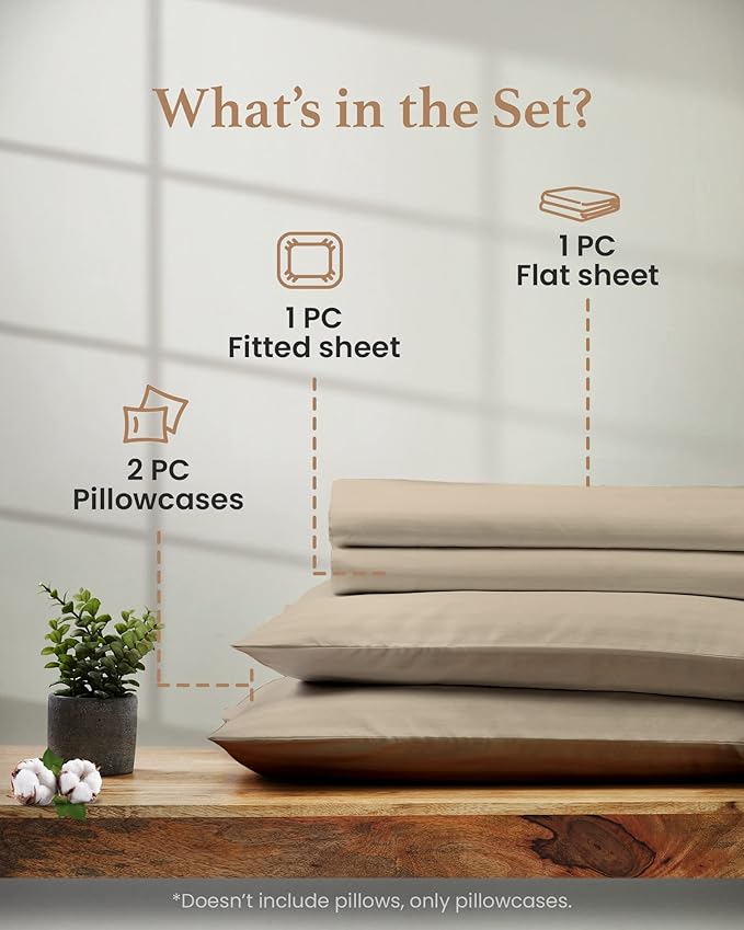 Good Sleep Bedding California King Sheet Sets - 100% Egyptian Cotton Sheets California King Size, 4Pc, Cal King Sheet Set, Soft Sateen Weave, 16" Deep Pocket California King Sheet Set - Taupe GoodSleepBedding