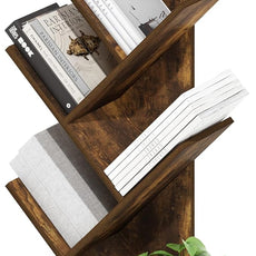 Furinno Tree Book Shelf, 5-Tier Bookshelf, Tree Bookcase for Room Decor, 8.4 x 15.7 x 30.3, for Living Room, Bedroom, Home Office, Amber Pine