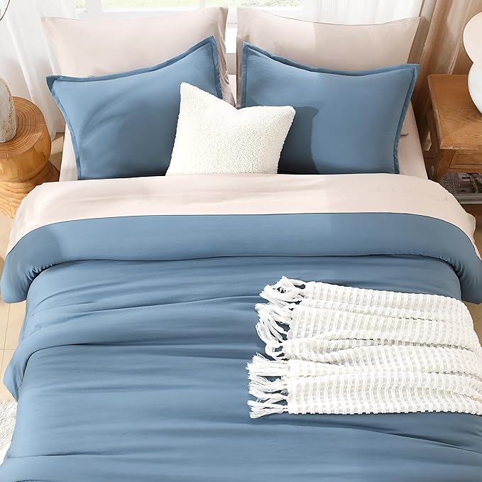 Litanika Comforter Set, Lightweight Solid Bedding Comforter Set, Fluffy Down Alternative Bed Set, Dark Grayish Blue, Oversized King