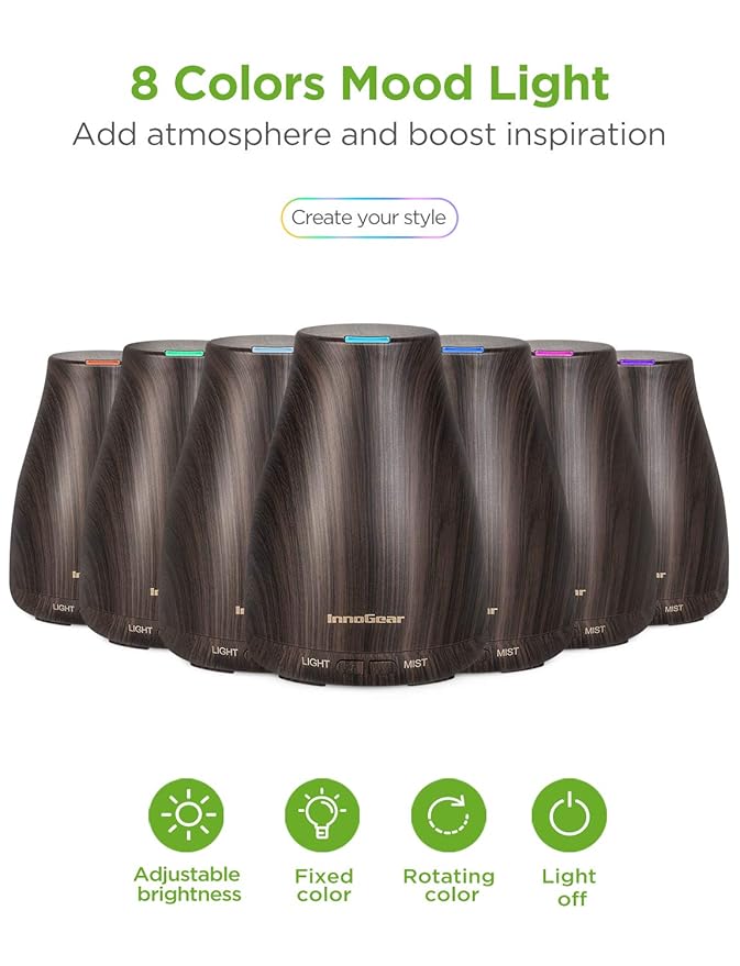 InnoGear Essential Oil Diffuser with Oils, 100ml Aromatherapy Diffuser with 6 Essential Oils Set, Aroma Cool Mist Humidifier Gift Set, Dark Wood Grain
