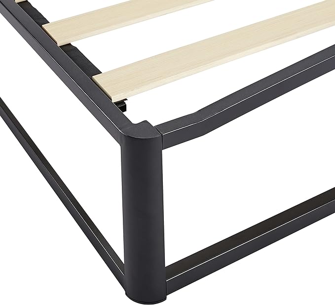 Amazon Basics Metal Platform Bed Frame with Wood Slat Support, 6 Inches High, Twin, Black