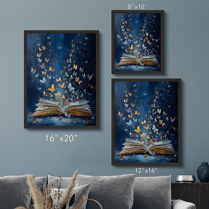 Wall Art Prints Colorful Butterfly Emerging From Book Poster Canvas Art Wall Decor Picture For Bedroom Dorm Library Reading Room Bathroom Wall Decor Aesthetic Home Artwork 8" × 10" With Framed