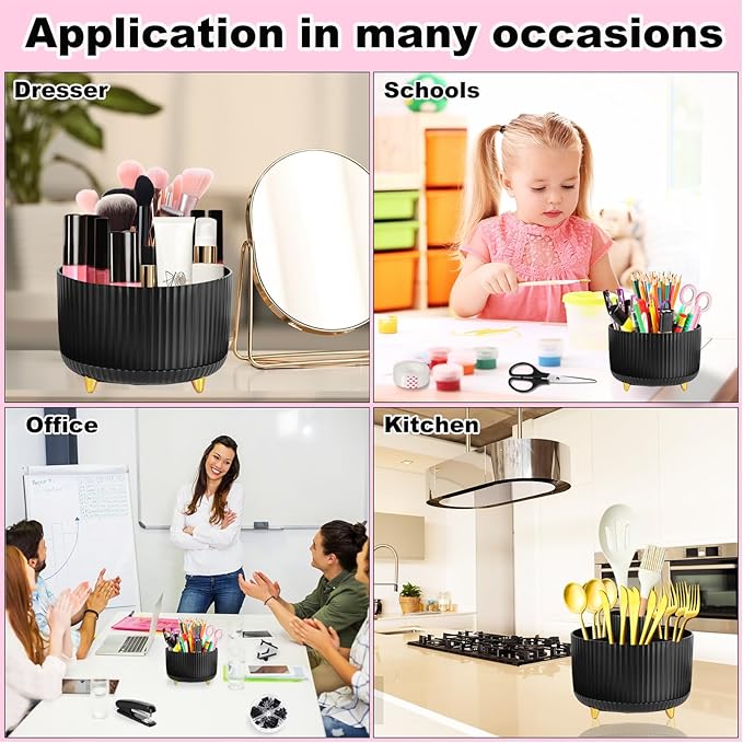 Desk Organizers and Accessories Set with 360-Degree Rotating Pen Holder, Tape Dispenser, Stapler, Staple Remover, 1000 Staples, Tape, Clips Set, Ruler, Scissor, Pen