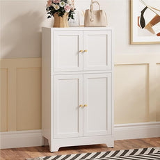Metal Bathroom Storage Cabinet, Freestanding Storage Cabinets with 4 Doors and 2 Adjustable Shelves,White Metal Floor Cabinet for Restroom, Kitchen,Living Room,Hallway