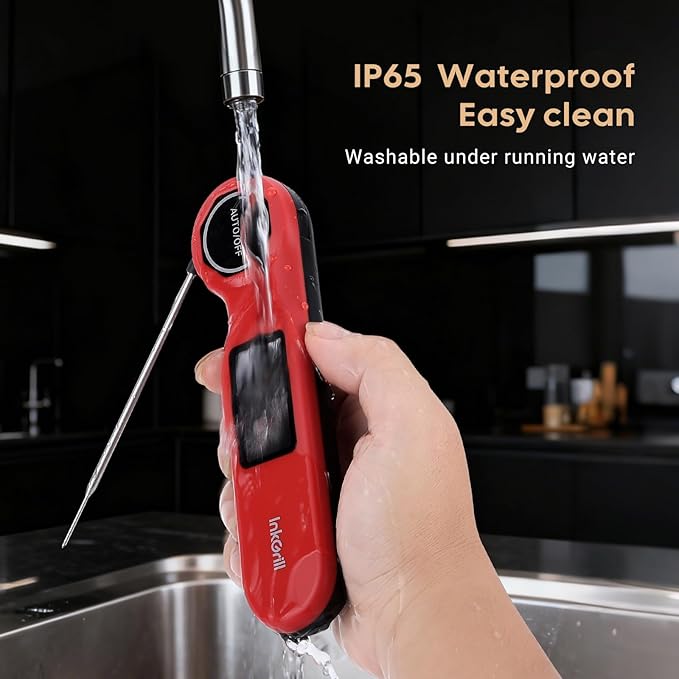Rechargeable 0.5 Seconds Instant Read Meat Thermometer for Cooking, ±0.5℉ Accuracy Digital Food Thermometer with Large Screen, Waterproof Kitchen Thermometer Magnets for Grilling Frying BBQ