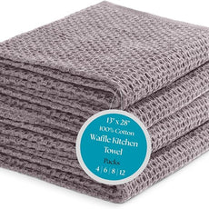 100% Cotton Waffle Weave Kitchen Dish Towels – Solid, Ultra Soft, Scratch-Free & Superb Absorbent - Quick Drying Cleaning Towels,Perfect disch Cloth 13 x 28-4 Pack, Grey