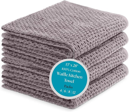 100% Cotton Waffle Weave Kitchen Dish Towels – Solid, Ultra Soft, Scratch-Free & Superb Absorbent - Quick Drying Cleaning Towels,Perfect disch Cloth 13 x 28-4 Pack, Grey