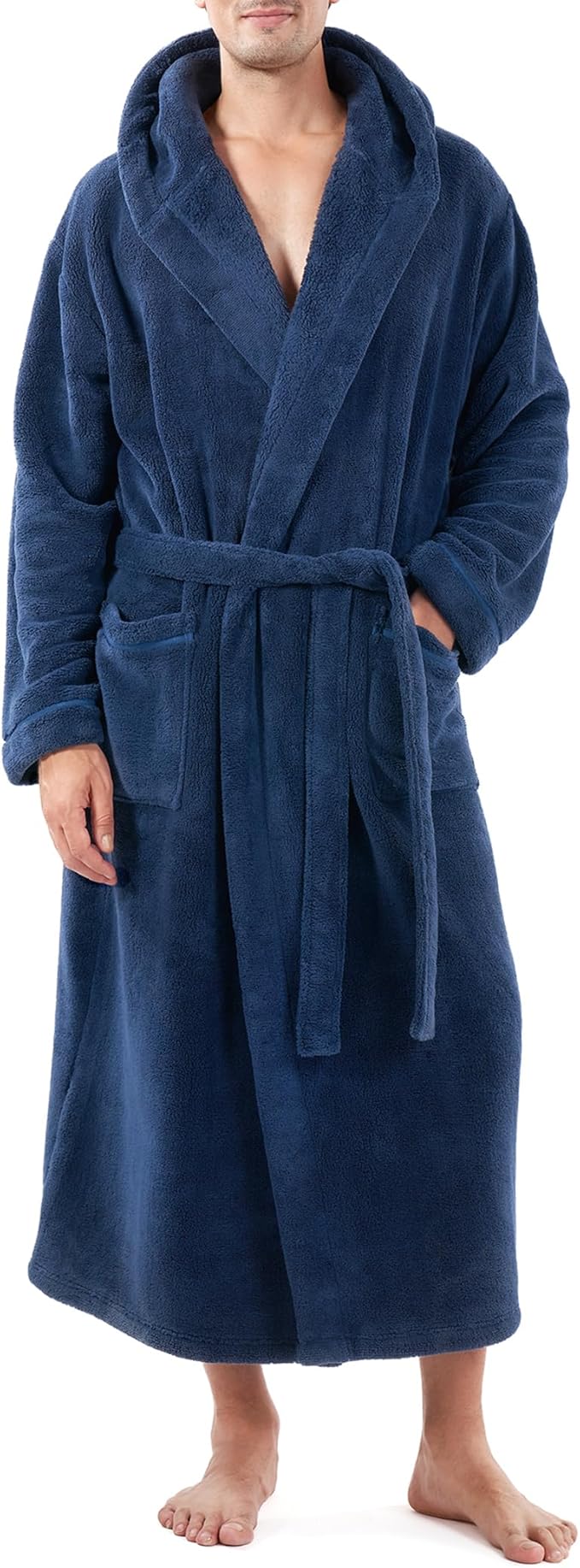 DAVID ARCHY Men's Hooded Robe Soft Coral Fleece Microfiber Bathrobe