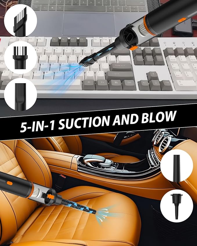 Handheld Car Vacuum Cleaner Cordless, 19000Pa Strong Suction Portable Mini Vacuum, Blow & Suction 2 in 1 Small Vacuum Cleaner for Car, Desk, Keyboards, Pet