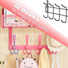 Over The Door Hooks Organizer, Coat Rack Over The Door Storage Hanger Towel Rack, Back of Storage Organizer for Bathroom,Bedroom,Kitchen,Office (Pink 3-Tier)