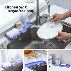 Silicone Bathroom Soap Dishes with Drain Spout-Bathroom and Kitchen Sink Organizer,Sponge Holder,Dish Soap Tray,Perfect for Dispenser,Scrubber,Bottle on Sink or Counter-Light Purple 12