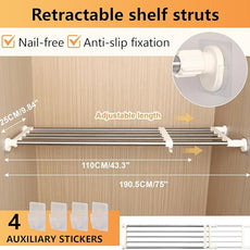 BAOYOUNI Adjustable Closet Tension Shelf Rod Expandable Clothes Hanging Rail Pole Dividers Wardrobe Space Saving Storage Organizer Ivory, 46.85-75 Inches