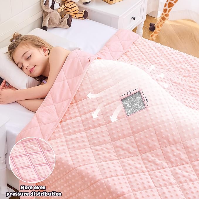 Pink Weighted Blanket Kids 10lbs, 40"x60", Twin Size Breathable Cooling Minky Heavy Throw Blanket for 80-120lb, Soft Winter Thick Big Blankets Weighted Comforter Gift for Sleeping