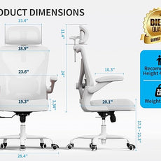 White Ergonomic Office Chair: Mesh Desk Chair Comfy with Adjustable Lumbar Support 400lbs High Back Computer Gaming Chair - Big and Tall Office Chairs with Extra Wide Seat-Adults Home Office