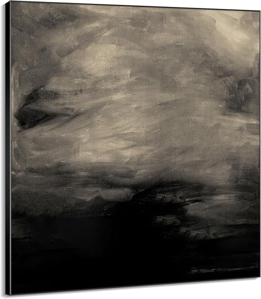 60"x60" XL Framed Wall Art - Stormy Sky Black and Gray Toned Painting (Frame Assembly Required)