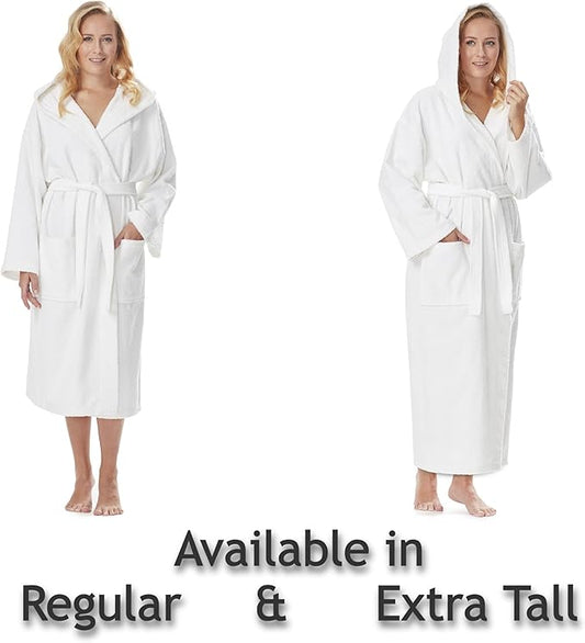 Arus Women's Hooded Classic Bathrobe Turkish Cotton Robe with Full Length Options