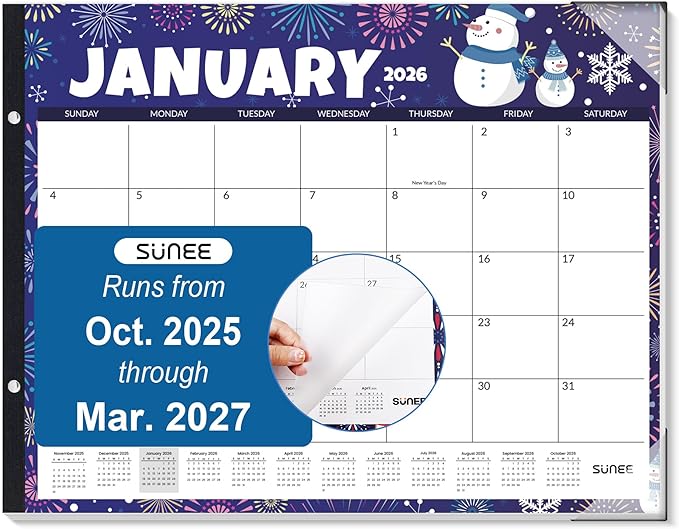 SUNEE Desk Calendar 2026 Large 22x17 from October 2025 to March 2027, Extra Large Desktop Monthly Calendar Pad 18 Months For Teacher or Family, Desk Top, Seasonal