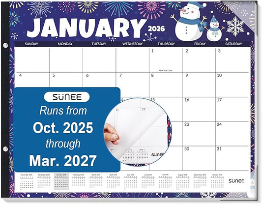 SUNEE Desk Calendar 2026 Large 22x17 from October 2025 to March 2027, Extra Large Desktop Monthly Calendar Pad 18 Months For Teacher or Family, Desk Top, Seasonal