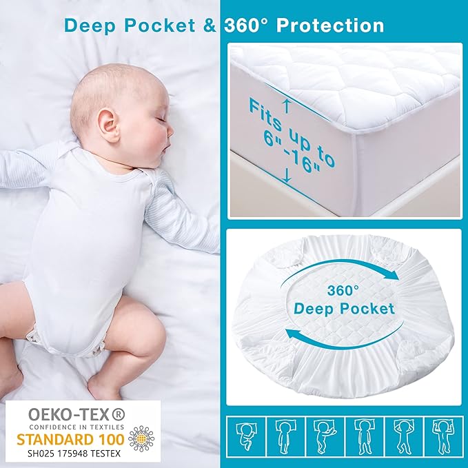 Lunsing Soft Twin XL Waterproof Mattress Protector, Breathable Twin Extra Long Size Mattress Pad Cover, 6-16 Inches Deep Pocket, White
