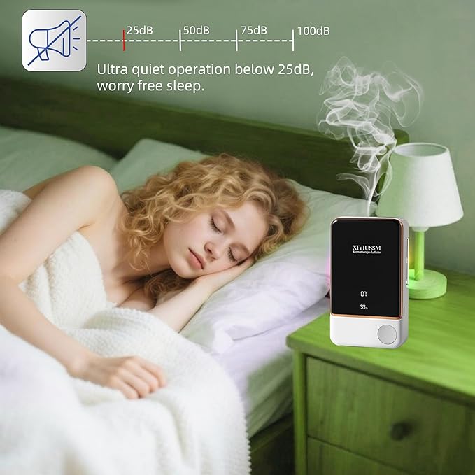 Waterless Essential Oil Diffuser for Home & Office Cordless Battery Operated Aroma Diffuser with 7 Mist Levels, Ultrasonic Air Freshener for Large Rooms Bedroom Bathroom Car Small & Portable