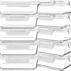 KOMUEE 10 Packs 30 oz Glass Meal Prep Containers,Glass Food Storage Containers with Lids,Airtight Lunch Bento Boxes,Microwave, Oven, Freezer and Dishwasher,White