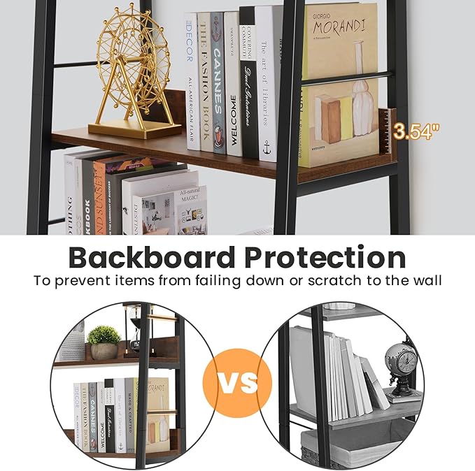 Himimi Ladder Bookshelf, 5 Shelf Bookcase Industrial Bookshelf Wood and Metal Bookshelves, Plant Flower Stand Rack Book Storage Shelves for Living Room, Bedroom, Home Office (2 PCS)