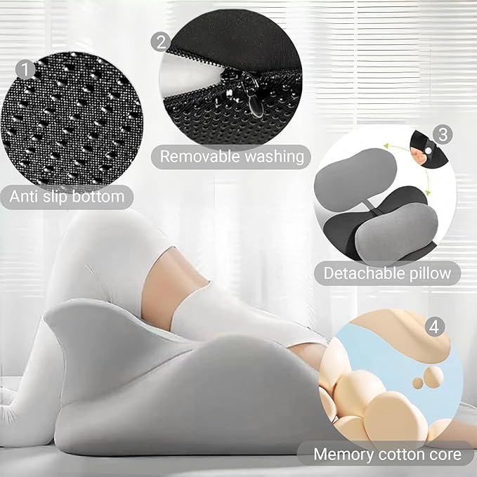 Memory Foam Ergonomic Wedge Pillow and Reading Pillow for Adult– Support for Neck, Back & Legs – Ideal for Sleeping, Reading, Anti-Snoring & Pain Relief – Removable Washable Cover